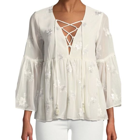 Show Me Your MuMu Tops - SMYM Poet Metallic Embroidered Peasant Blouse